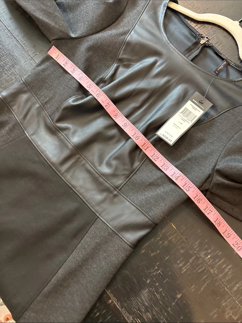 BCBGMaxAzria Black Faux-Leather Paneled Long-Sleeve Sheath Dress Charcoal Medium